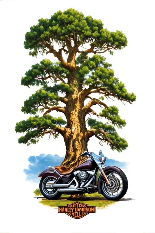 Harley Davidson road glide Oakland tree tattoo design idea