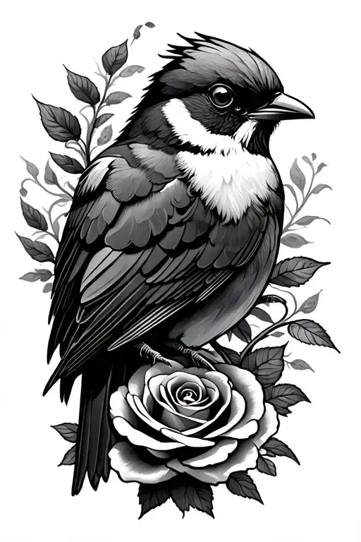 songbird and roses tattoo design idea