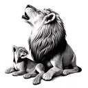 lion and cub howling tattoo design idea