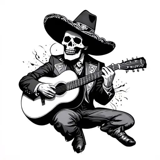 mariachi skull playing guitar tattoo design idea