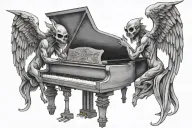 Piano an center An angel on the left and a demon on the right tattoo design idea