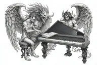 Piano an center An angel on the left and a demon on the right tattoo design idea