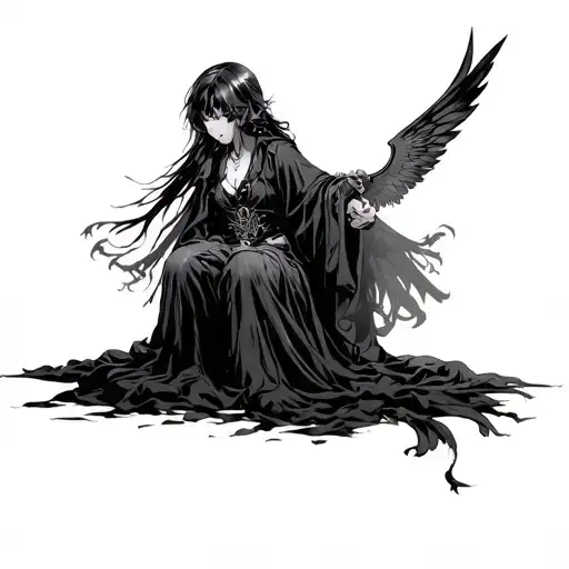 Anime style in gothic, meaning no surrender and freedom of the mind tattoo design idea