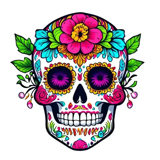 colourful mexican sugar Skull tattoo design idea