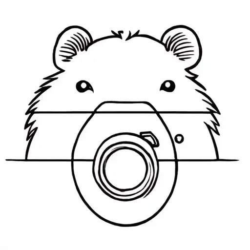 minimalist capybara tattoo with a camera tattoo design idea