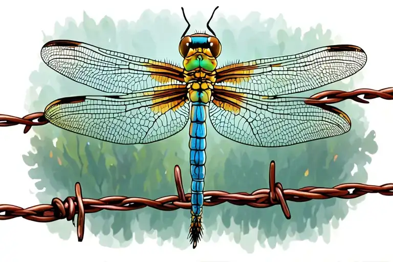 dragonfly sitting on barbed wire tattoo design idea