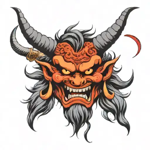 Japanese oni mask with big horns tattoo design idea