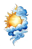 cloud and sun hug each other tattoo design idea