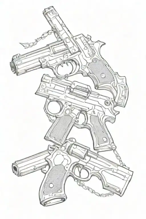 shotgun and pistol make a cross necklace tattoo design idea