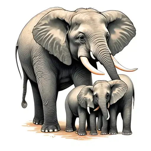 mom elephant & 3 babies all holding hands tattoo design idea