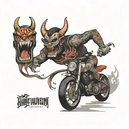 demon with harley davidson motorcycle tattoo design idea