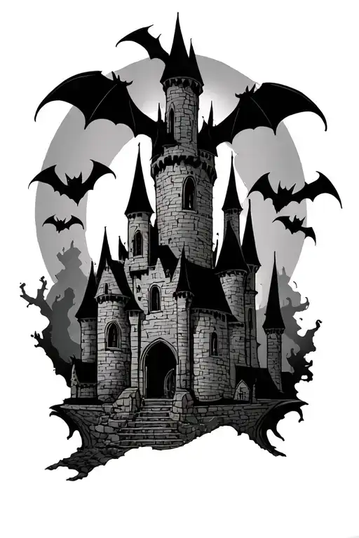 vampire bats gothic castle tattoo design idea