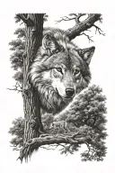 wolf under a oak tree tattoo design idea