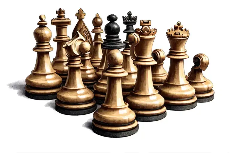 chess pieces king queen and three pawns tattoo design idea