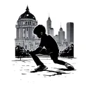 a boy playing in the park with Buenos Aires cityscape tattoo design idea