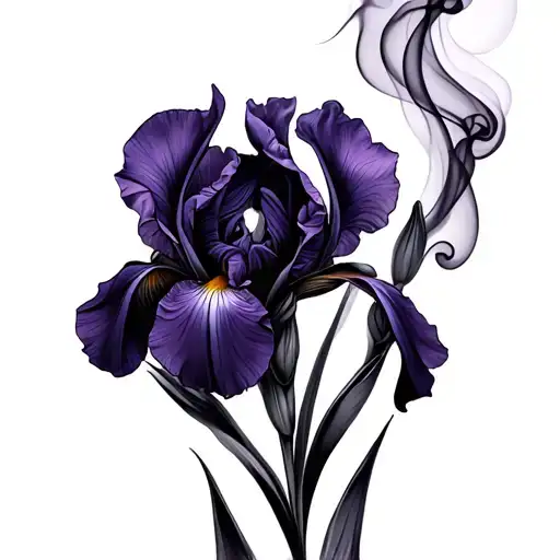 black irises, purple irises wrapping smoke tattoo design idea