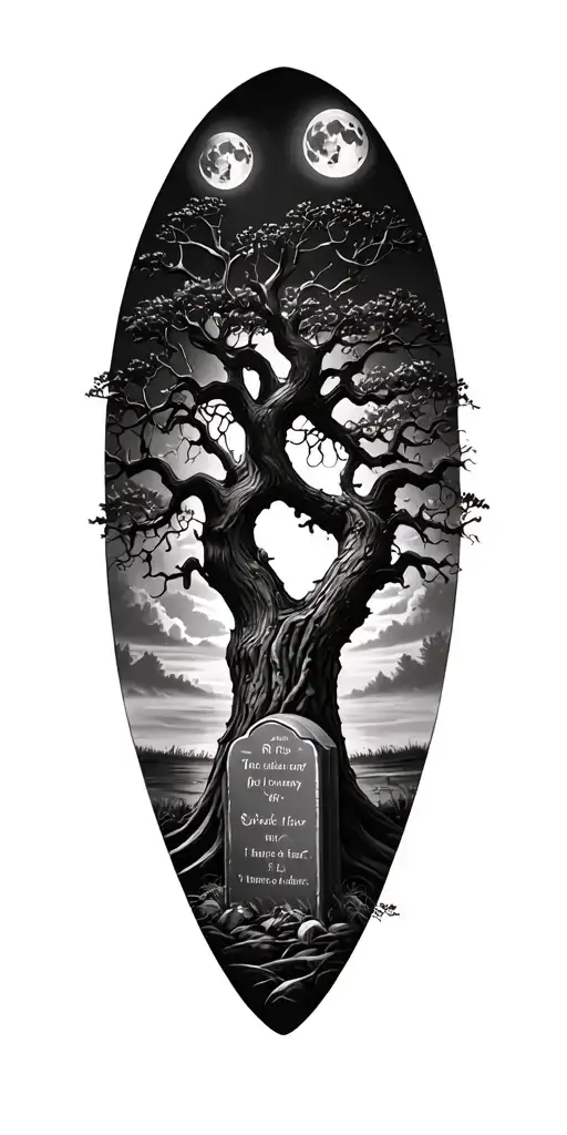 full moon oak tree and tombstone rip to my shoudler tattoo design idea