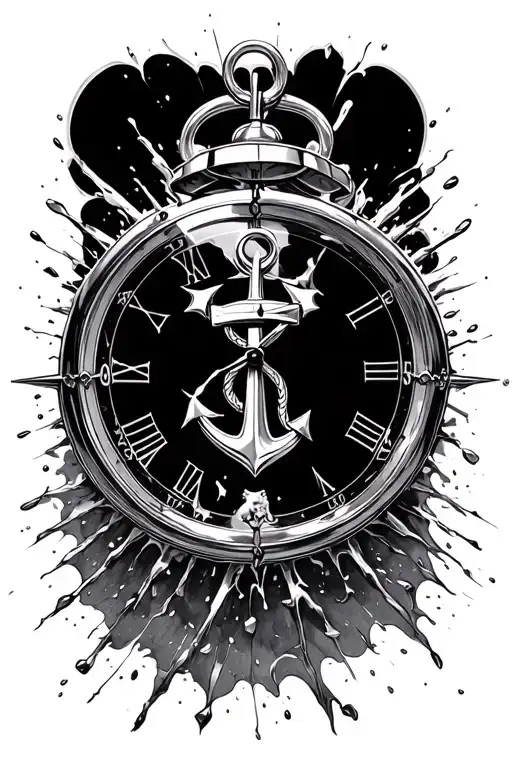 anchor smashing a clock face with glass shatterering  tattoo design idea