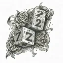 2 dice with Roman numerals 7 12 subtly integrated tattoo design idea