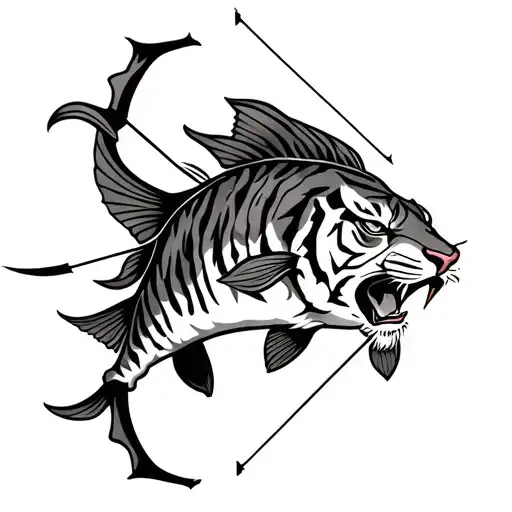 SEPEARATE TIGER BULL DOUBLE FISH BOW ARROW WITH TAMIL NUMBERS tattoo design idea