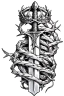 sword with crown of thorns wrapped tattoo design idea