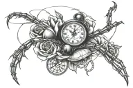 black widow spider and rose and clock and barbed wire  tattoo design idea