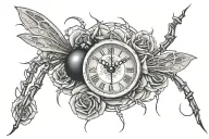 black widow spider and rose and clock and barbed wire  tattoo design idea