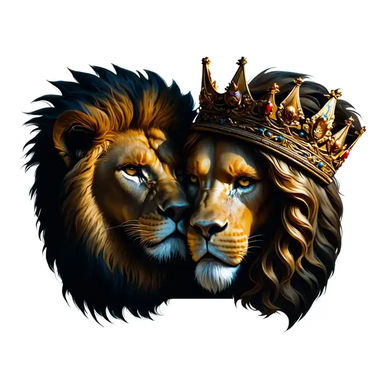 God and lion wearing a crown tattoo design idea