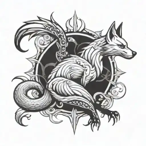 minimalist fox and dragon in kali linux logo incorporated tattoo design idea