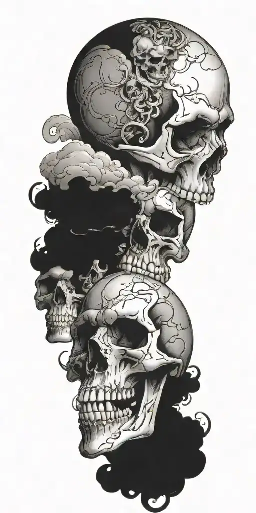 skulls soft shading incorporating elements forming clouds  tattoo design idea