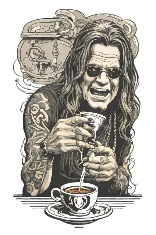 ozzy osbourne making coffee tattoo design idea