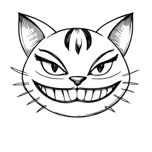 only smile of a smart Cheshire cat without eyes and parts of head tattoo design idea