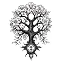 tree and flower gothic style meaning karma symbol at the end tattoo design idea