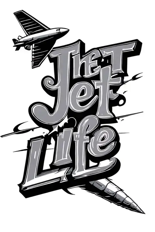 the word jet life and airplanes tattoo design idea