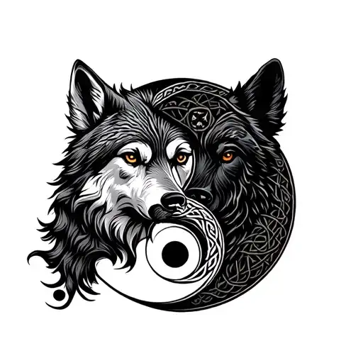 wolf and bear yin yang celtic pattern with elements tattoo design idea