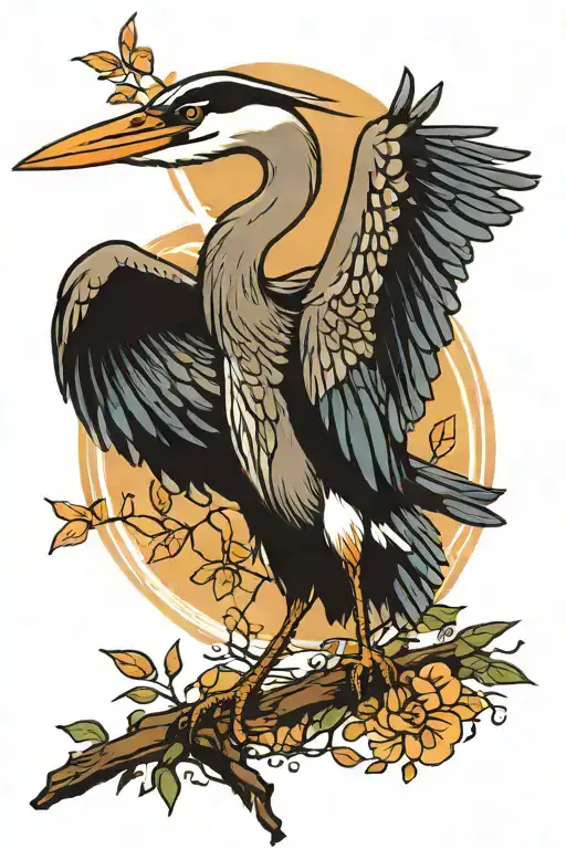 great blue heron taking off to fly away tattoo design idea