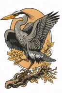 great blue heron taking off to fly away tattoo design idea