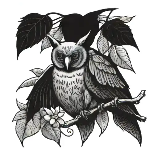 fruit bats with mangoes and mago leaves tattoo design idea