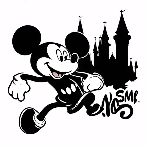 Mickey Mouse running through Disney World map tattoo design idea