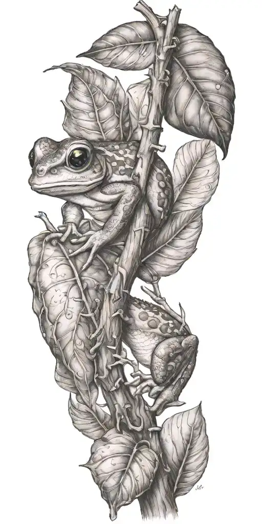 A tattoo of a Puerto Rican coqui on a tree branch, with your family initials subtly incorporated into the design tattoo design idea