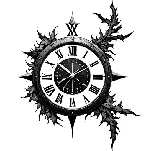  nordic clock with Roman numerals and white face tattoo design idea