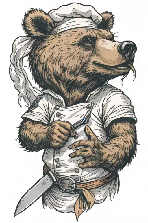 bear chef giving thumbs up and holding a chef knife tattoo design idea