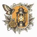 old lantern with flame and shadow of a moth emerging tattoo design idea