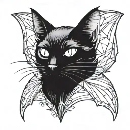 black cat with bat wings and fangs minimalistic tattoo tattoo design idea