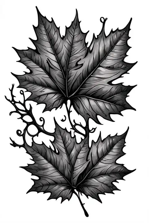 large fall leaves with vines growing together tattoo design idea