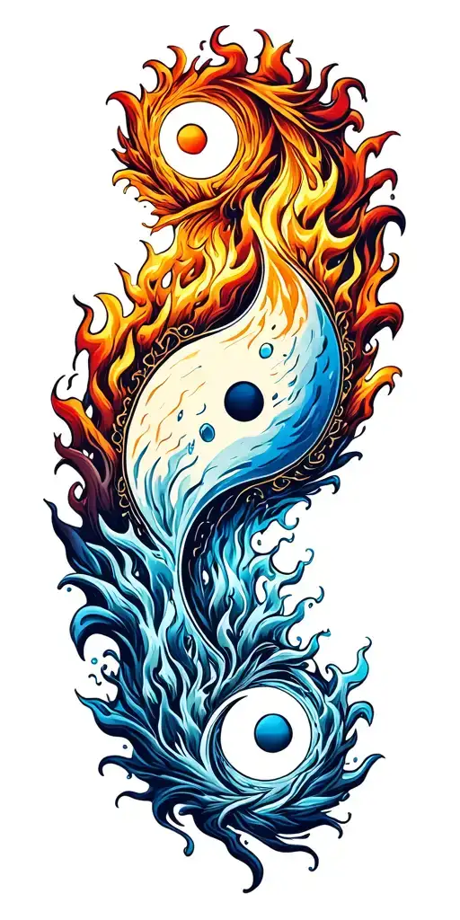 fire and ice yin yang symbol tattoo design idea