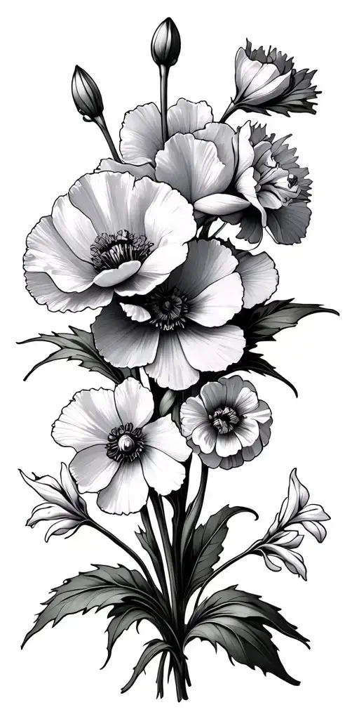 honeysuckle poppy carnations snowdrops holly narcissus gladiolus tattoo design idea