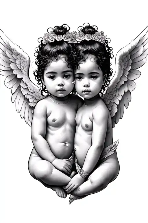 2 black Baby Angels tattoo design idea