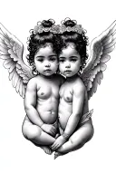 2 black Baby Angels tattoo design idea