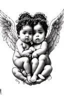 2 black Baby Angels tattoo design idea